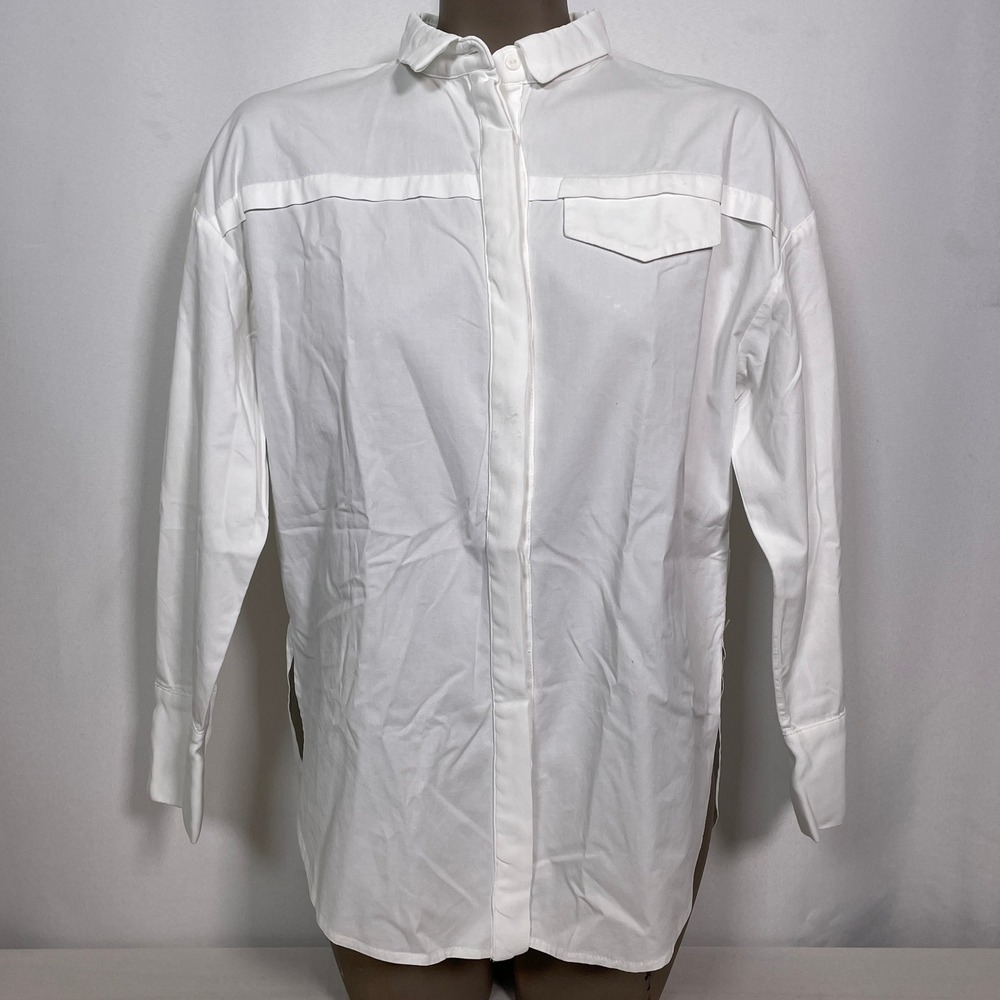 ELLIATT White Oversized Chest Pocket Button Down Long Sleeve Shirt Women's SMALL